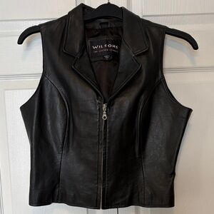 Wilson Black Leather Sleeveless Zip Vest